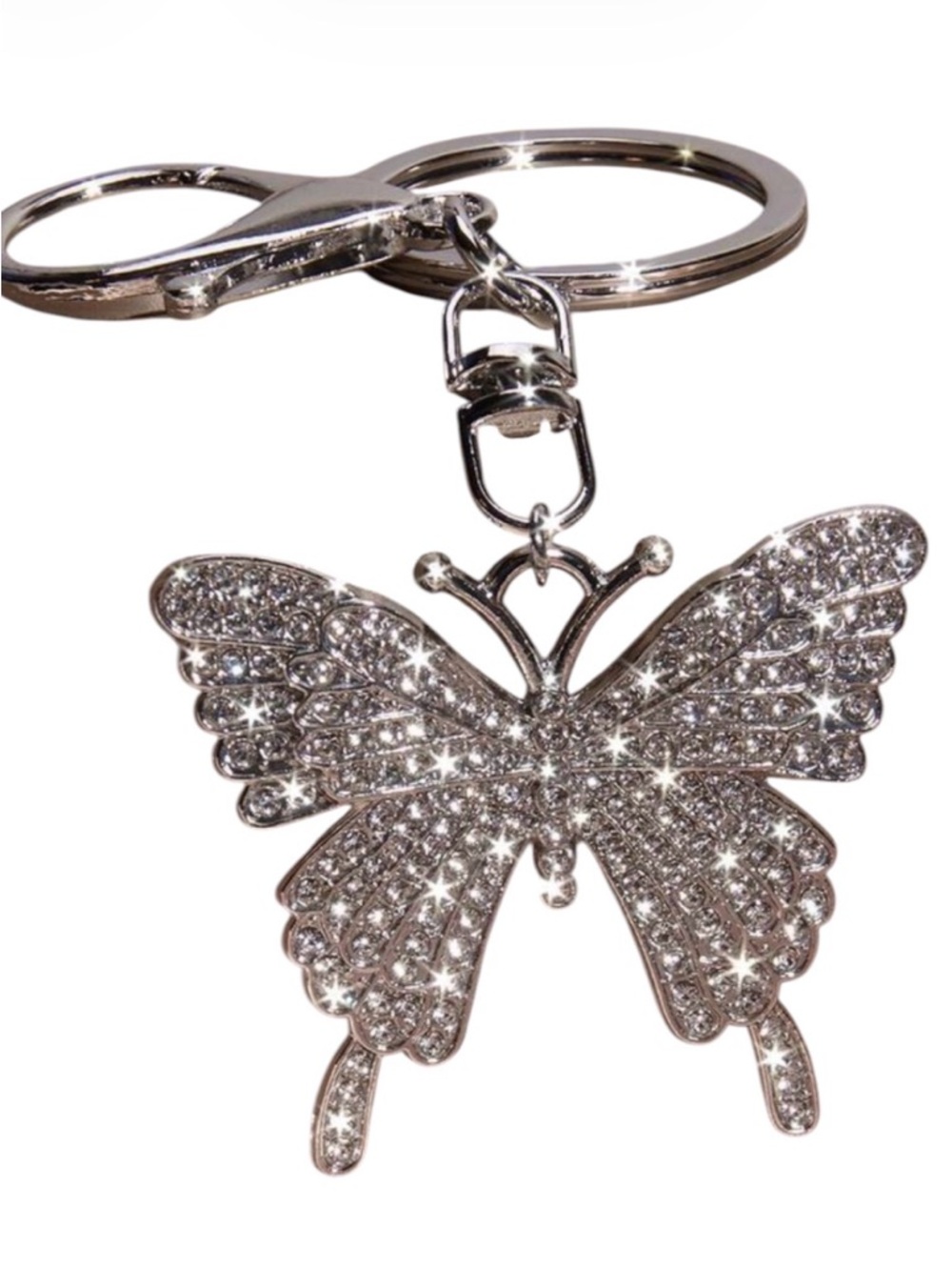 Bling Butterfly Rhinestone Bag Charm / Keychain (Silver)